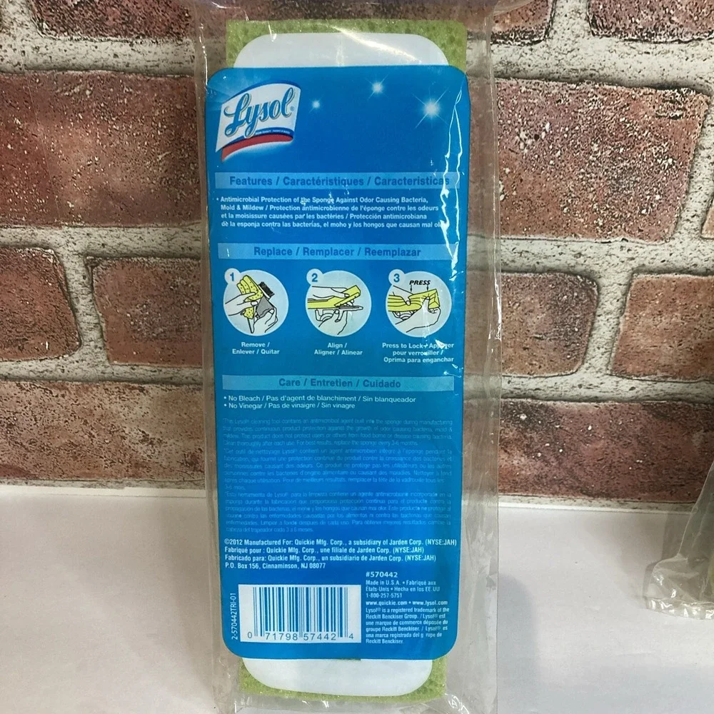 3 X Lysol Antimicrobial Sponge Mop Refill Head for Model 57045 57045M Green‎